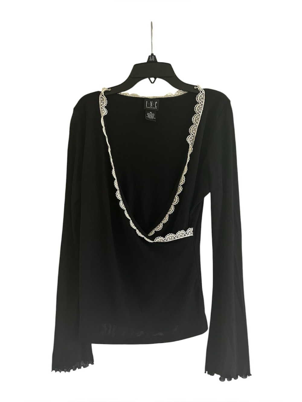 INC International Concepts Lace Black and Cream Size Medium Long Sleeve Blouse